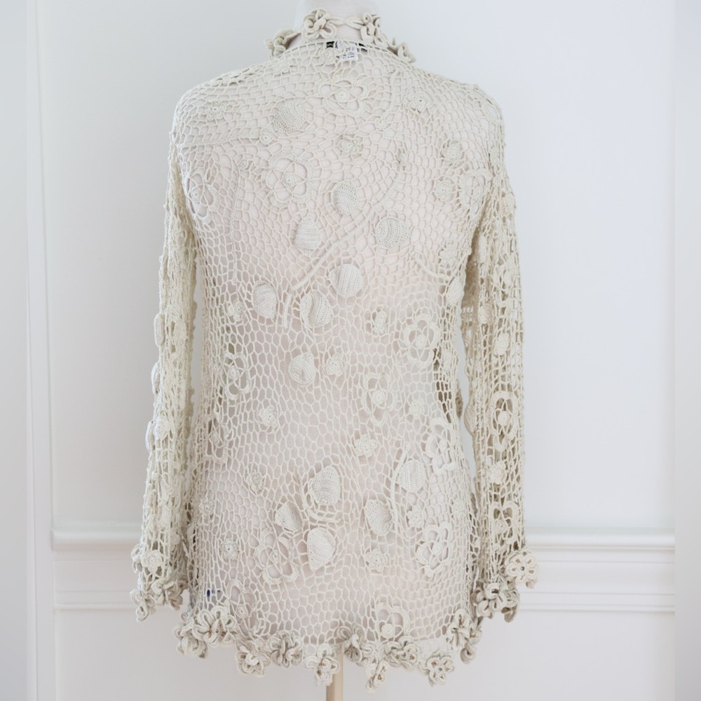 Giuliana Testino Designer handmade in Peru Crochet Cardigan Small Pima Cotton - Picture 3 of 9